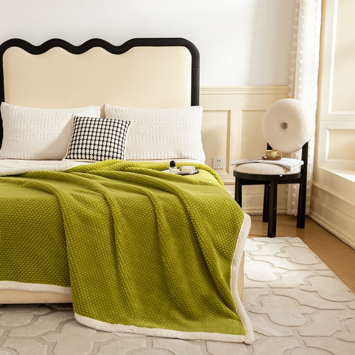 91家纺网 家纺一手货源 找家纺 丝涟家居 2023新款舒适保暖玫瑰绒毛毯 绿