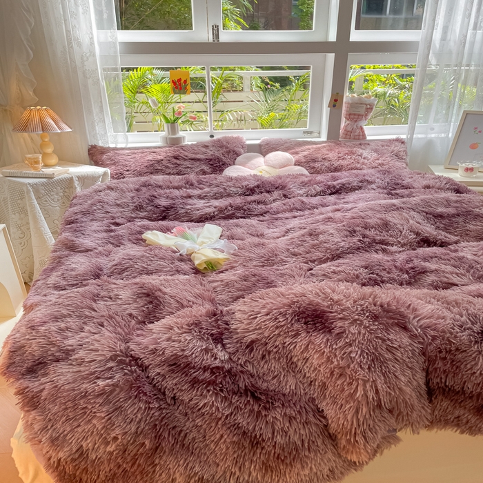 91家纺网 家纺一手货源 找家纺 慕澄家纺 2023新款水貂绒被套盖毯两用毯子 彩虹-紫日