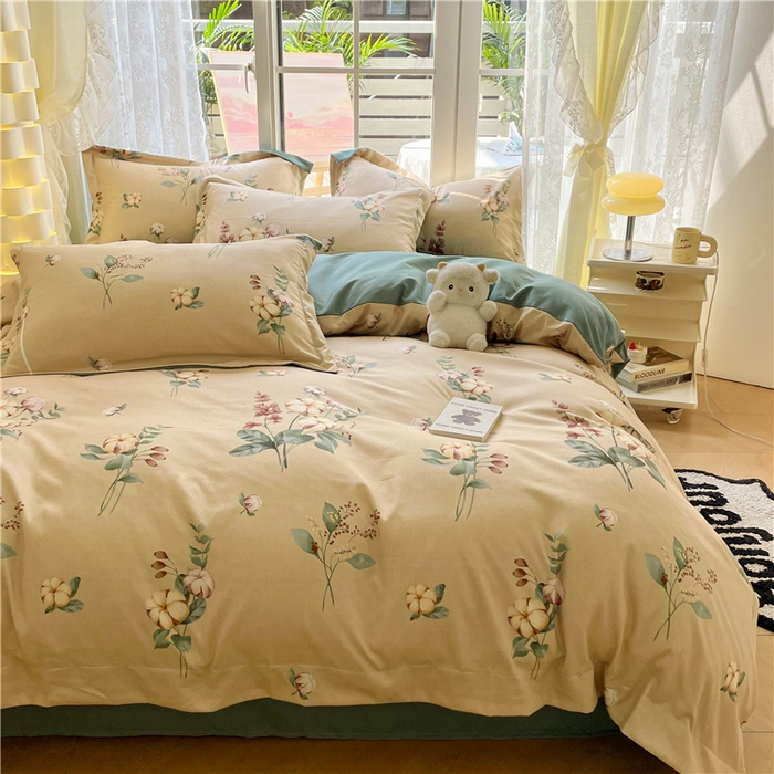 91家纺网 家纺一手货源 找家纺 古吉梦 2023新款A类有氧元气棉加厚磨毛四件套 木棉花