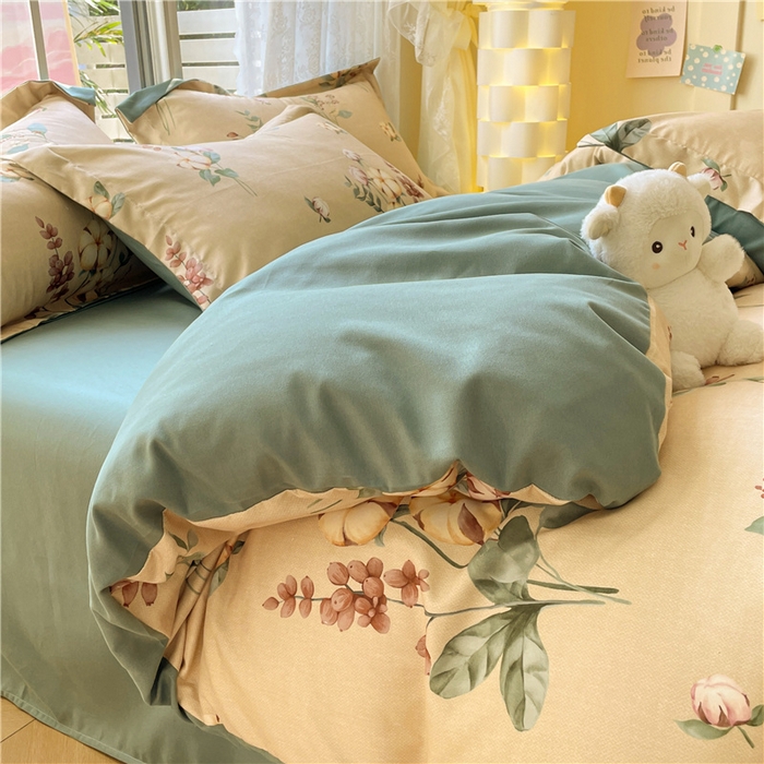 91家纺网 家纺一手货源 找家纺 古吉梦 2023新款A类有氧元气棉加厚磨毛四件套 木棉花