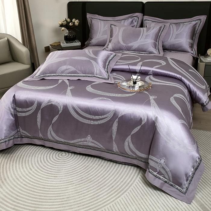 91家纺网 家纺一手货源 找家纺 小时代家纺 2023新款纯棉贡缎提花夹棉床盖四件套 炫美生活灰紫