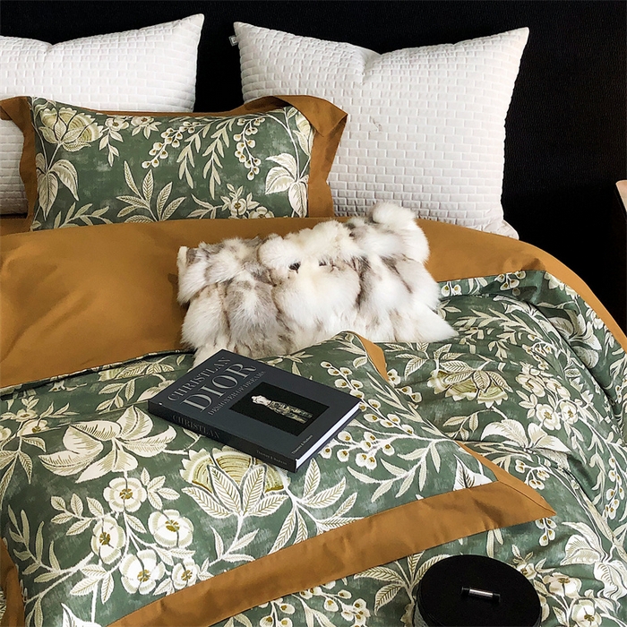 91家纺网 家纺一手货源 找家纺 涞澳 2023新款全棉磨绒印花四件套 舒羽-绿