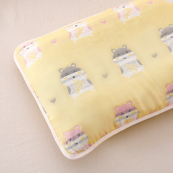 91家纺网 家纺一手货源 找家纺 朴尔家纺-毛巾被 2023年全棉卡通六层纱布儿童枕套 土拨鼠黄