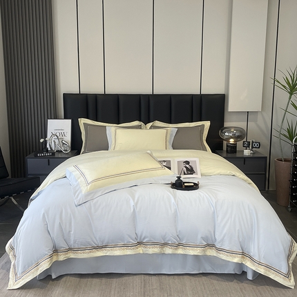 91家纺网 家纺一手货源 找家纺 懒猫 2024新款高精密全棉磨毛绣花四件套 泰洛-梦境蓝