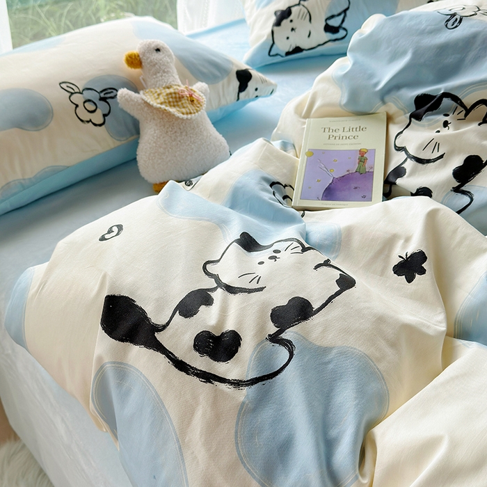 91家纺网 家纺一手货源 找家纺 怡家居 2023新款秋冬亲肤舒适棉加绒四件套 可爱猫咪
