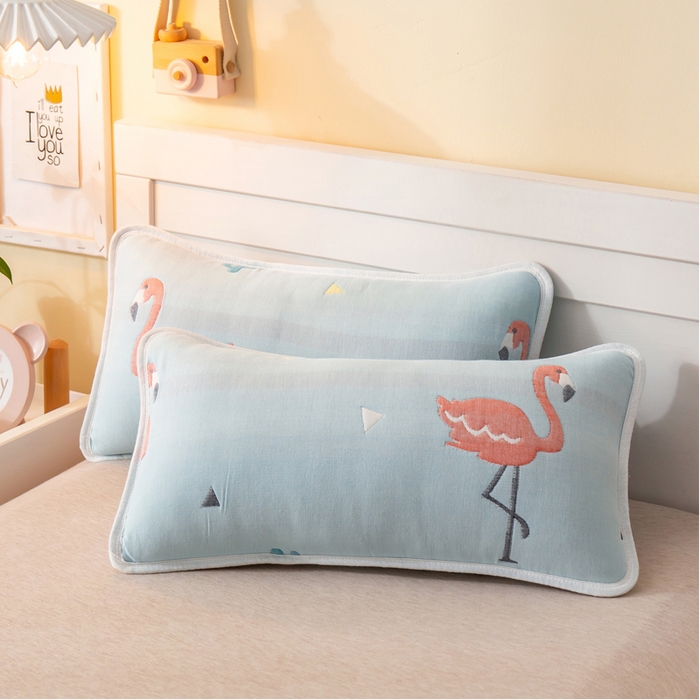 91家纺网 家纺一手货源 找家纺 2023全棉卡通六层纱布儿童枕套-朴尔 辛福鸟蓝-纱布枕套