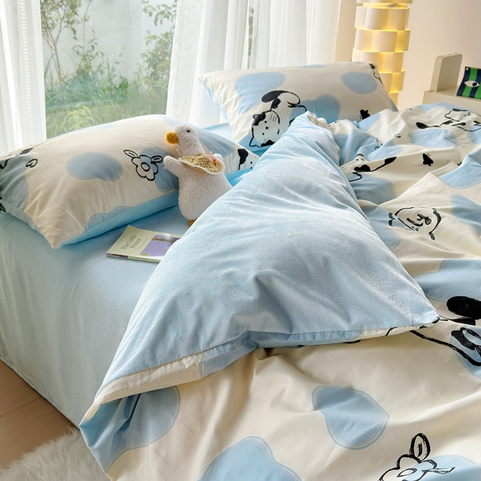 91家纺网 家纺一手货源 找家纺 怡家居 2023新款秋冬亲肤舒适棉加绒四件套 可爱猫咪