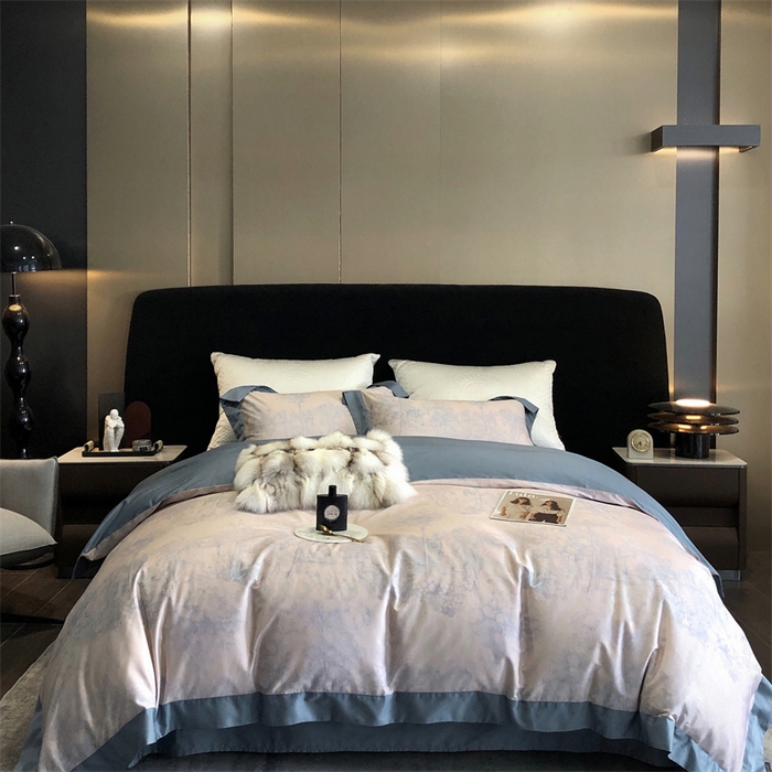 91家纺网 家纺一手货源 找家纺 涞澳  2023新款100支全棉数码印花四件套 陌上花-蓝