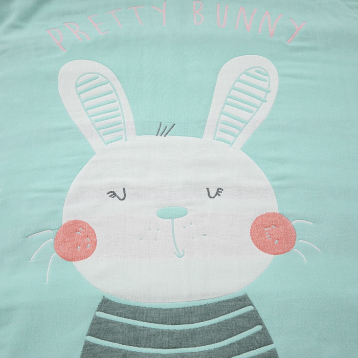 91家纺网 家纺一手货源 找家纺 朴尔家纺-毛巾被 2023新款六层纱布儿童毛巾被-朴尔 机灵兔浅蓝