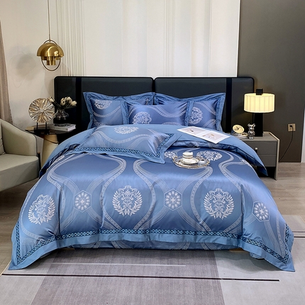 小时代家纺 2023新款纯棉贡缎提花夹棉床盖四件套 卡伦蓝色