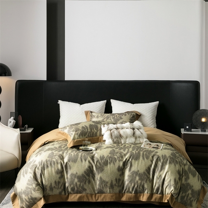 91家纺网 家纺一手货源 找家纺 涞澳2023新款天丝棉磨毛印花四件套 瑾年-绿