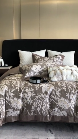 91家纺网 家纺一手货源 找家纺 涞澳 2023新款全棉磨绒印花四件套 舒羽-咖