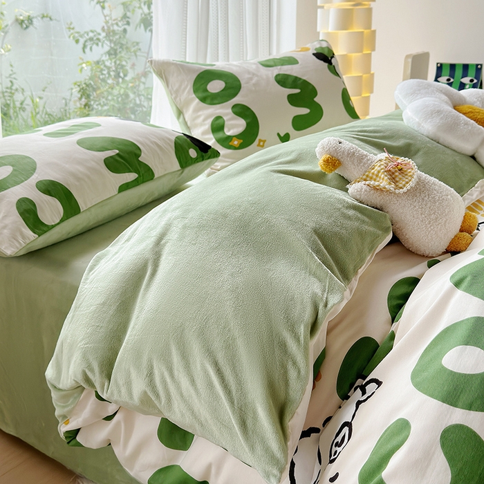 91家纺网 家纺一手货源 找家纺 怡家居 2023新款秋冬亲肤舒适棉加绒四件套 屁屁狗