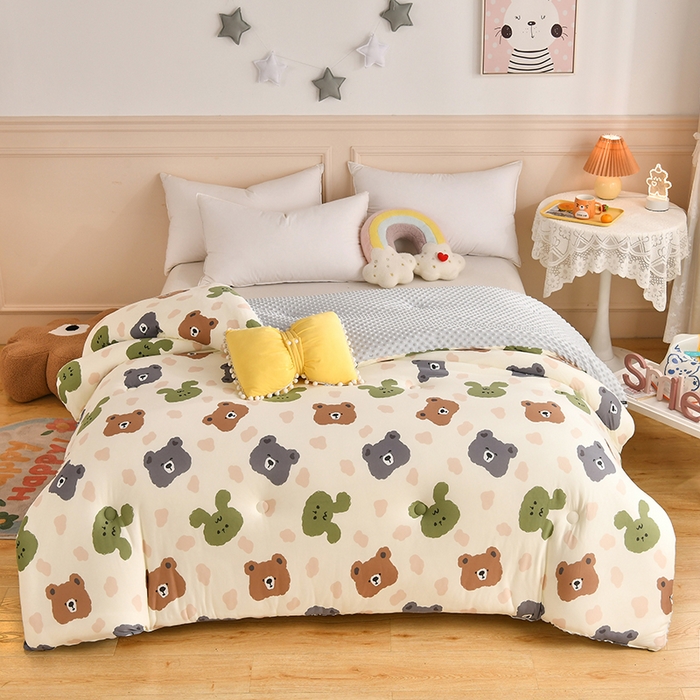 91家纺网 家纺一手货源 找家纺 牛魔王家居 2023新款A类针织棉豆豆被子抗菌纤维被芯冬被 熊生活