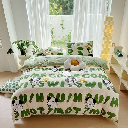 91家纺网 家纺一手货源 找家纺 怡家居 2023新款秋冬亲肤舒适棉加绒四件套 屁屁狗