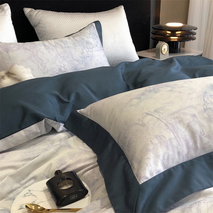 91家纺网 家纺一手货源 找家纺 涞澳  2023新款100支全棉数码印花四件套 陌上花-绿