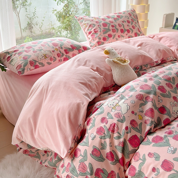 91家纺网 家纺一手货源 找家纺 怡家居 2023新款秋冬亲肤舒适棉加绒四件套 花园漫步