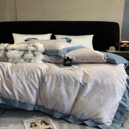 涞澳  2023新款100支全棉数码印花四件套 陌上花-蓝