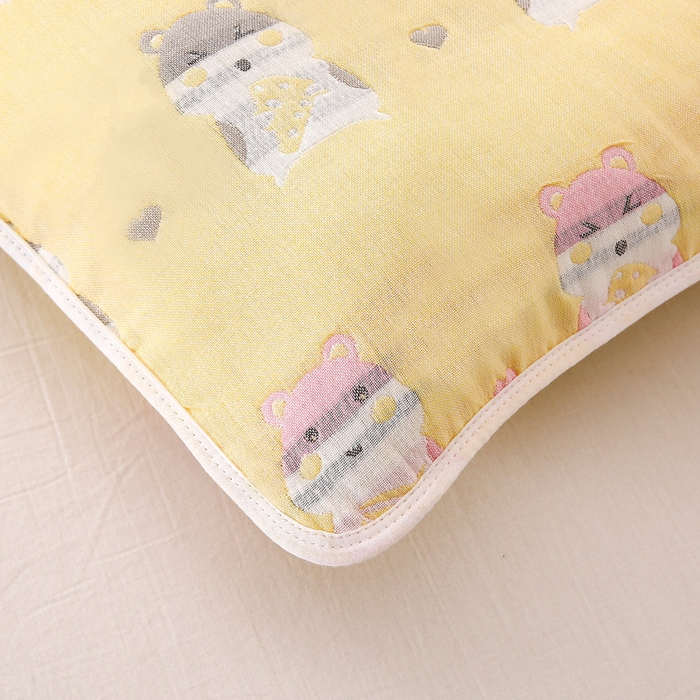 91家纺网 家纺一手货源 找家纺 朴尔家纺-毛巾被 2023年全棉卡通六层纱布儿童枕套 土拨鼠黄