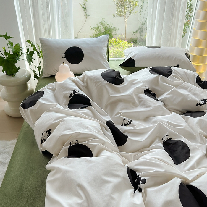 91家纺网 家纺一手货源 找家纺 怡家居 2023新款秋冬亲肤舒适棉加绒四件套 波点熊猫