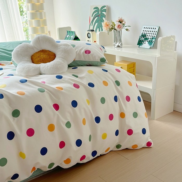 91家纺网 家纺一手货源 找家纺 怡家居 2023新款秋冬亲肤舒适棉加绒四件套 彩色点点