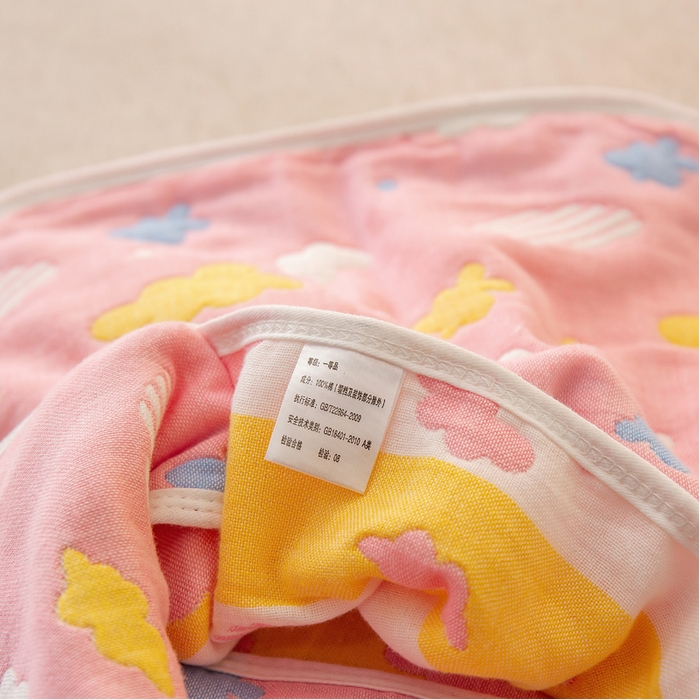 91家纺网 家纺一手货源 找家纺 2023全棉卡通六层纱布儿童枕套-朴尔 彩云粉-纱布枕套