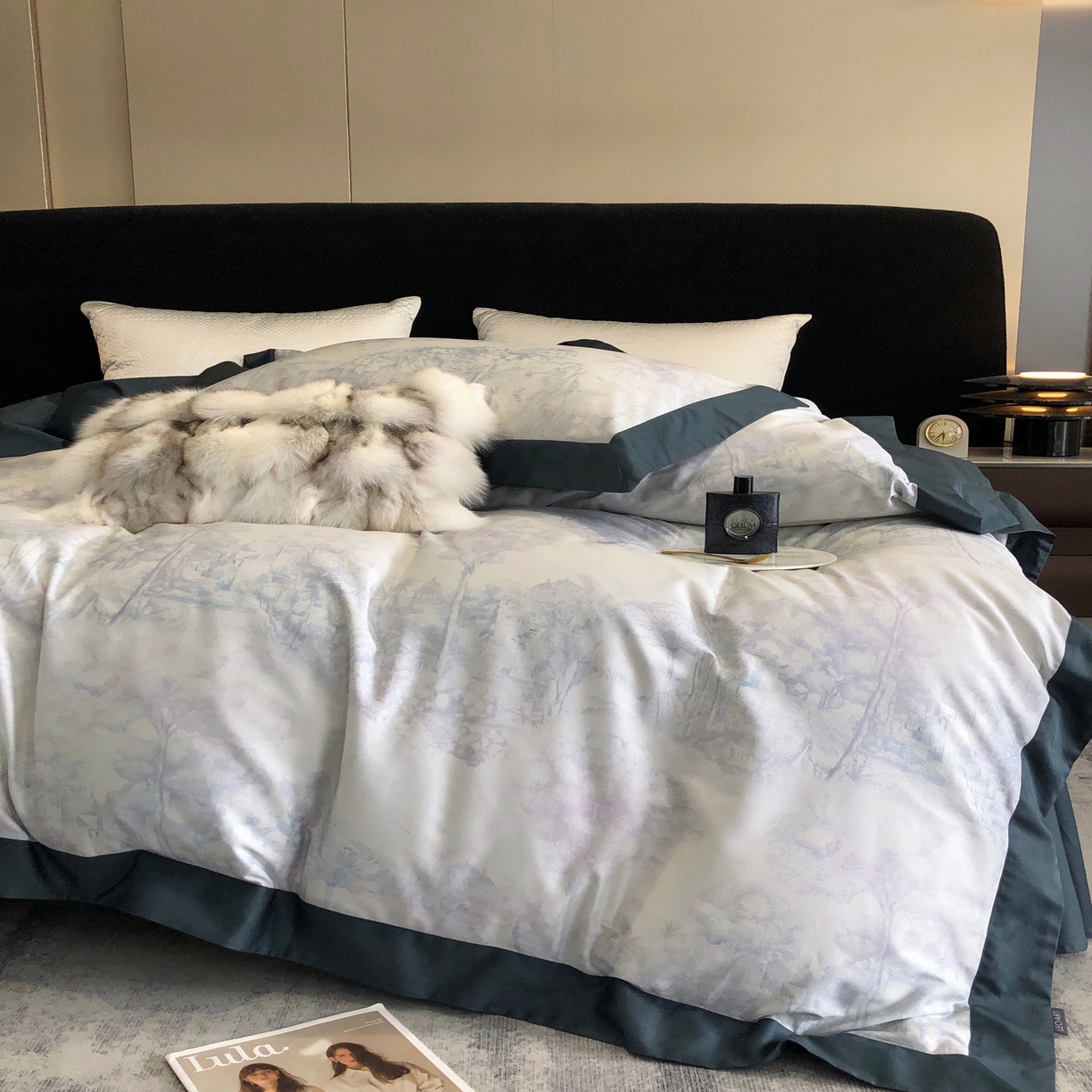 91家纺网 家纺一手货源 找家纺 涞澳  2023新款100支全棉数码印花四件套 陌上花-绿