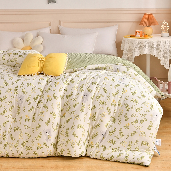 91家纺网 家纺一手货源 找家纺 牛魔王家居 2023新款A类针织棉豆豆被子抗菌纤维被芯冬被 仙草