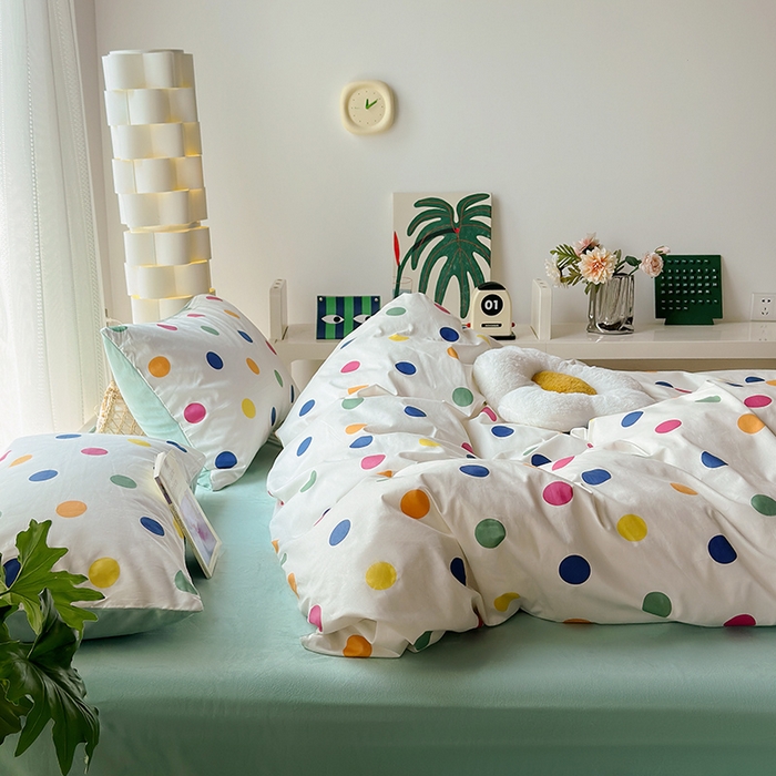91家纺网 家纺一手货源 找家纺 怡家居 2023新款秋冬亲肤舒适棉加绒四件套 彩色点点
