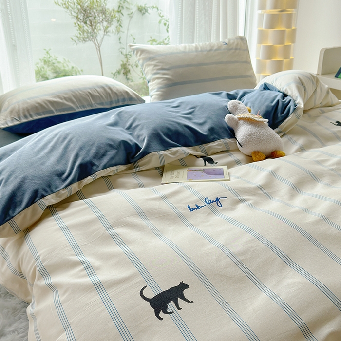 91家纺网 家纺一手货源 找家纺 怡家居 2023新款秋冬亲肤舒适棉加绒四件套 猫屋