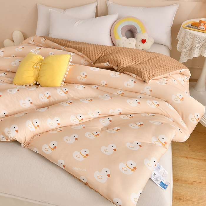 91家纺网 家纺一手货源 找家纺 牛魔王家居 2023新款A类针织棉豆豆被子抗菌纤维被芯冬被 数鸭子