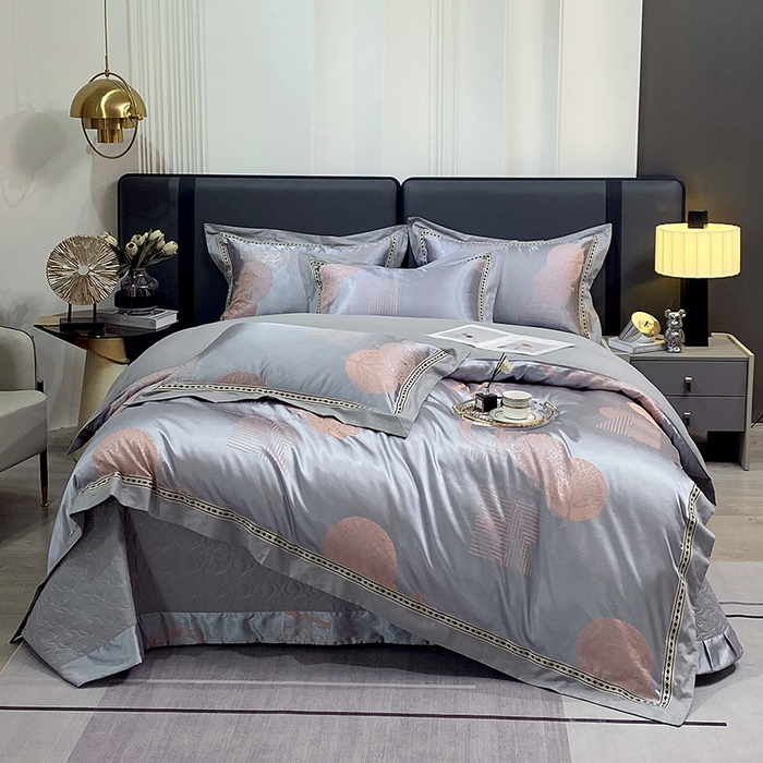 91家纺网 家纺一手货源 找家纺 小时代家纺 2023新款纯棉贡缎提花夹棉床盖四件套 森之恋曲