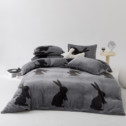 桃子2023新款ins轻奢简约潮派极简高级时尚兔本兔高克重牛奶绒系列四件套 绒兔本兔-火山灰