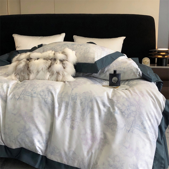 91家纺网 家纺一手货源 找家纺 涞澳  2023新款100支全棉数码印花四件套 陌上花-绿