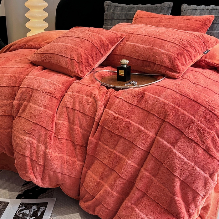 91家纺网 家纺一手货源 找家纺 丝芙妮家居（原乐视家纺） 2024新款兔兔绒牛奶绒四件套-黎梦系列 黎梦-暮日红