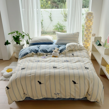 91家纺网 家纺一手货源 找家纺 怡家居 2023新款秋冬亲肤舒适棉加绒四件套 猫屋