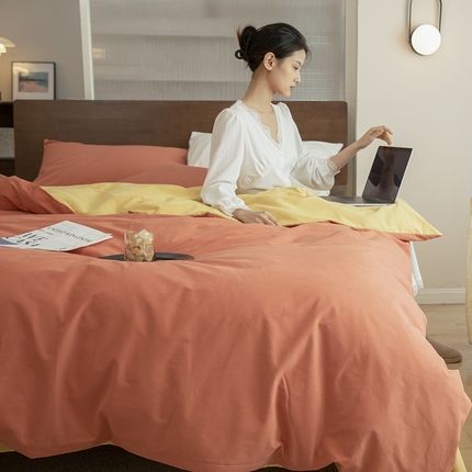 寐眠 2023新款纯棉磨毛双拼四件套 贝拉米橘黄