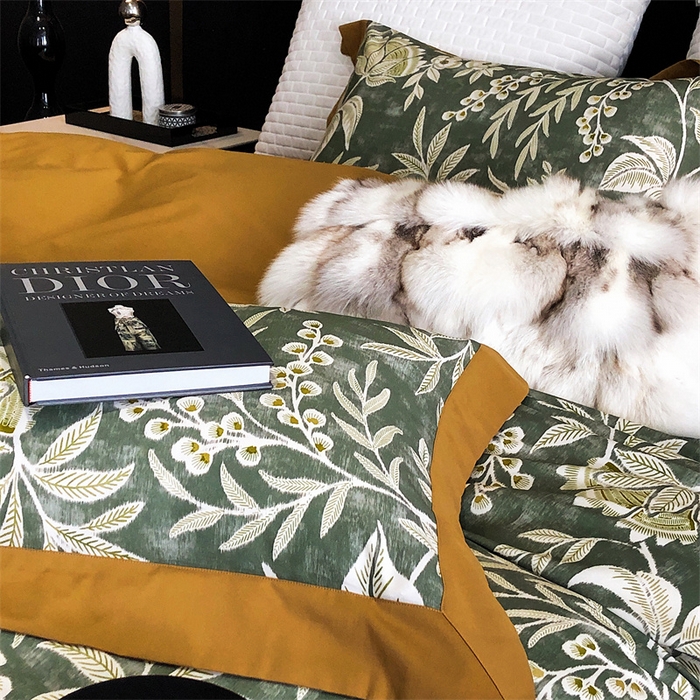 91家纺网 家纺一手货源 找家纺 涞澳 2023新款全棉磨绒印花四件套 舒羽-绿