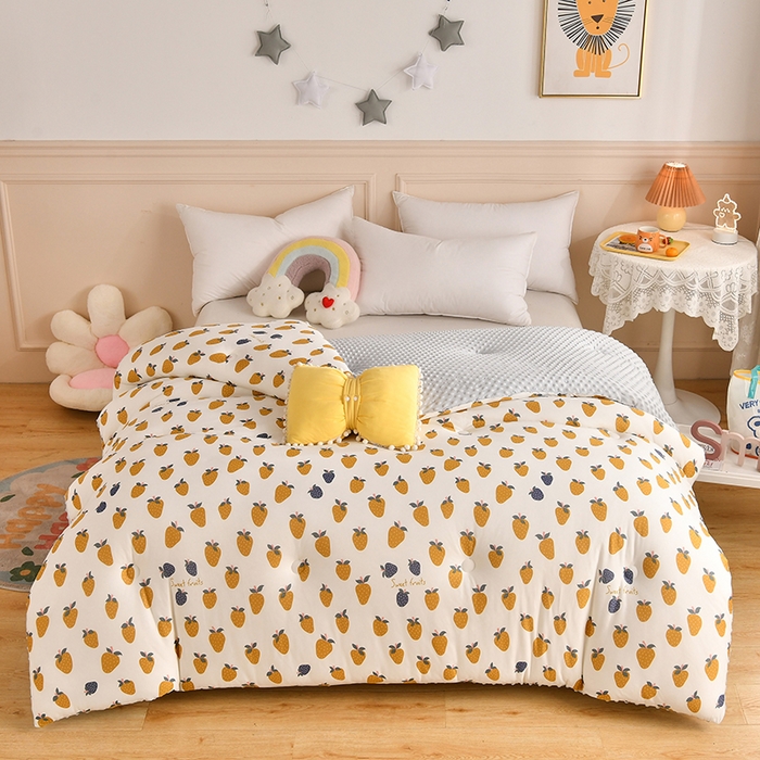 91家纺网 家纺一手货源 找家纺 牛魔王家居 2023新款A类针织棉豆豆被子抗菌纤维被芯冬被 黄花梨