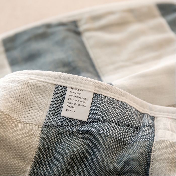 91家纺网 家纺一手货源 找家纺 2023全棉卡通六层纱布儿童枕套-朴尔 日式大格蓝-纱布枕套