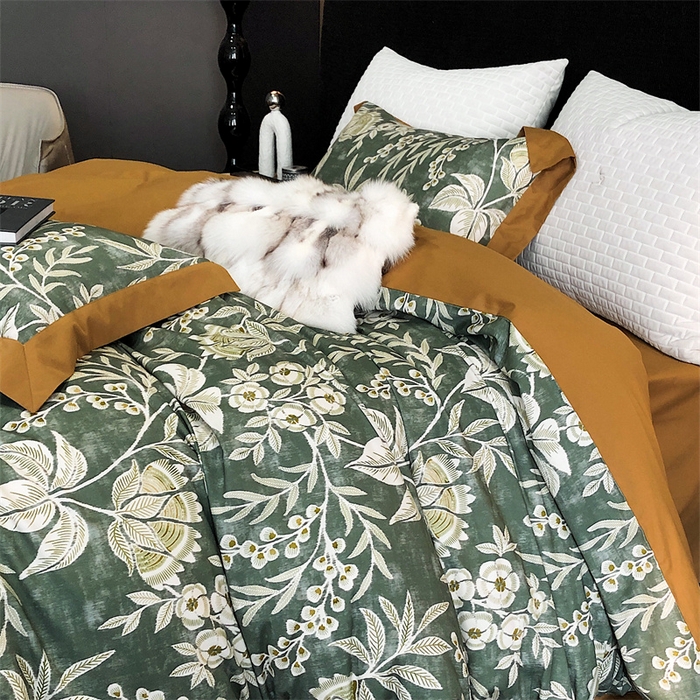 91家纺网 家纺一手货源 找家纺 涞澳 2023新款全棉磨绒印花四件套 舒羽-绿