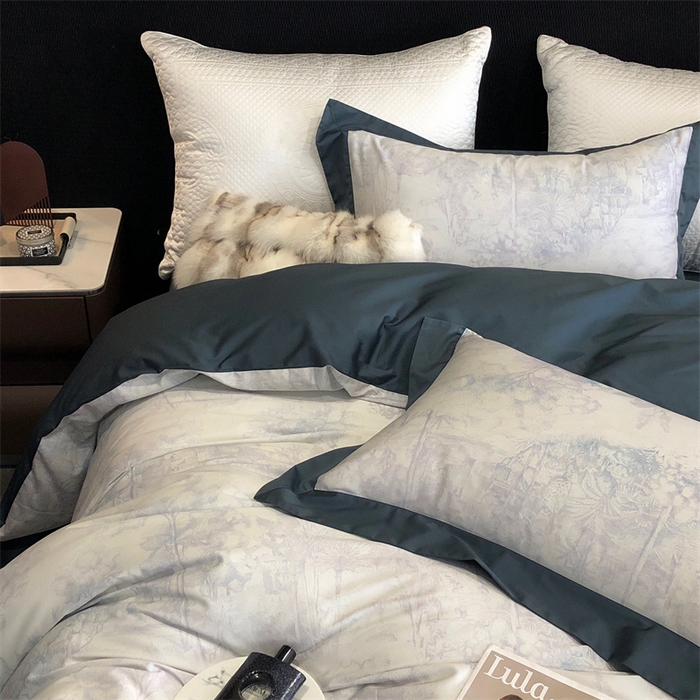 91家纺网 家纺一手货源 找家纺 涞澳  2023新款100支全棉数码印花四件套 陌上花-绿