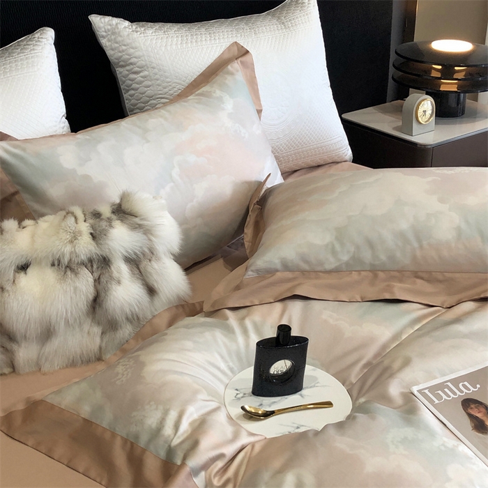 91家纺网 家纺一手货源 找家纺 涞澳  2023新款100支全棉数码印花四件套 墨染-咖