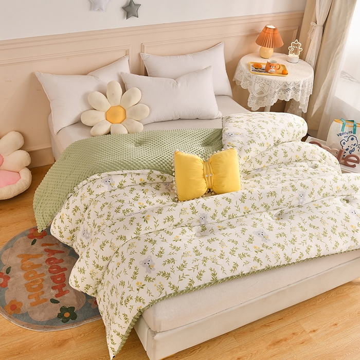 91家纺网 家纺一手货源 找家纺 牛魔王家居 2023新款A类针织棉豆豆被子抗菌纤维被芯冬被 仙草