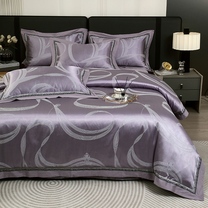 91家纺网 家纺一手货源 找家纺 小时代家纺 2023新款纯棉贡缎提花夹棉床盖四件套 炫美生活灰紫