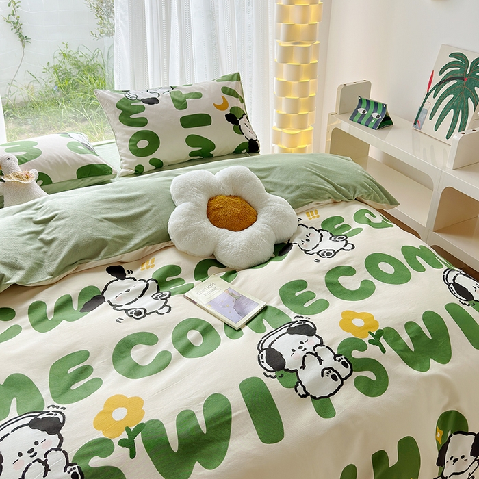 91家纺网 家纺一手货源 找家纺 怡家居 2023新款秋冬亲肤舒适棉加绒四件套 屁屁狗