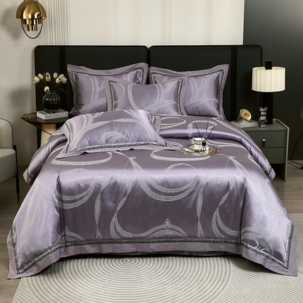 小时代家纺 2023新款纯棉贡缎提花夹棉床盖四件套 炫美生活灰紫