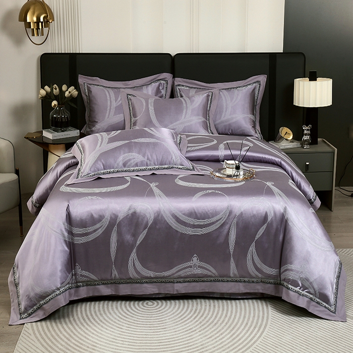 91家纺网 家纺一手货源 找家纺 小时代家纺 2023新款纯棉贡缎提花夹棉床盖四件套 炫美生活灰紫