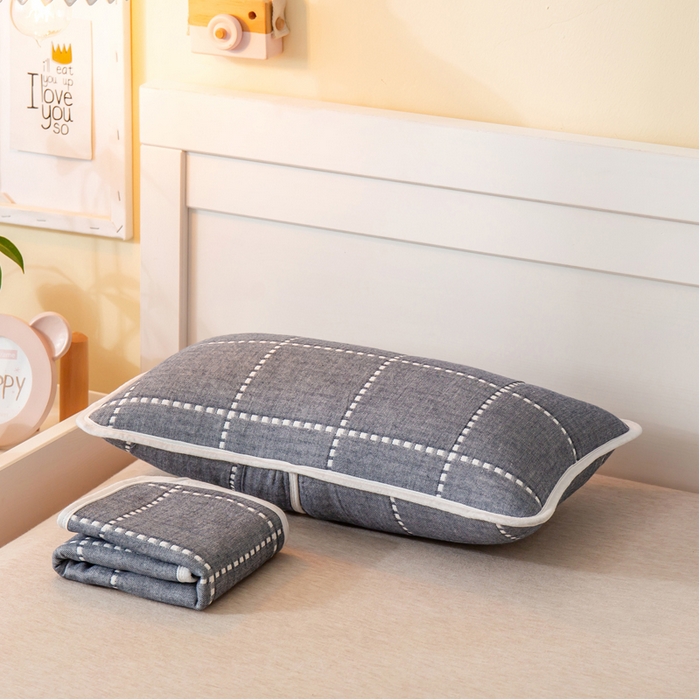 91家纺网 家纺一手货源 找家纺 2023全棉卡通六层纱布儿童枕套-朴尔 时尚虚线灰-纱布枕套