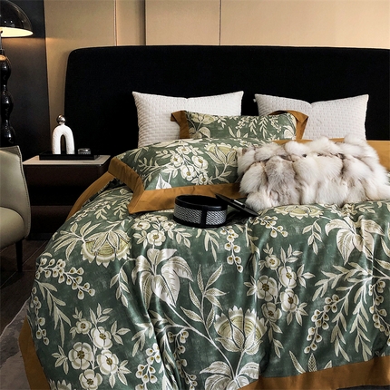 涞澳 2023新款全棉磨绒印花四件套 舒羽-绿
